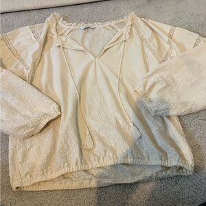 Lucky Brand Cream Blouse with Lace Accents